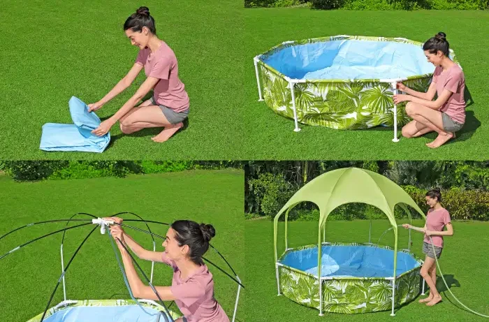 Каркасний дитячий басейн Bestway 56432 (244x51 см) з навісом та душем