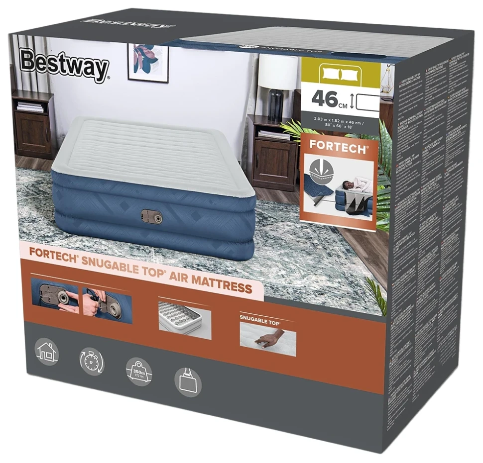 Надувне ліжко Bestway 69075 (203x152x46 см) з вбудованим насосом