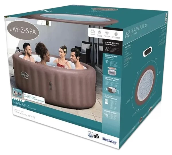 Надувной джакузи Bestway 6001G Hawaii (196x71 см, аэромассаж, 140 форсунок, Wi-Fi)