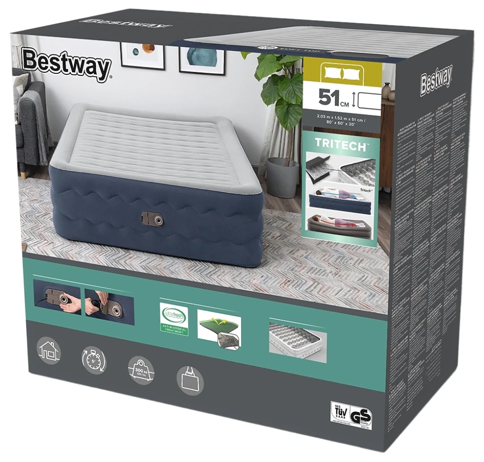 Надувне ліжко Bestway 6716P (203x152x51 см) з вбудованим насосом