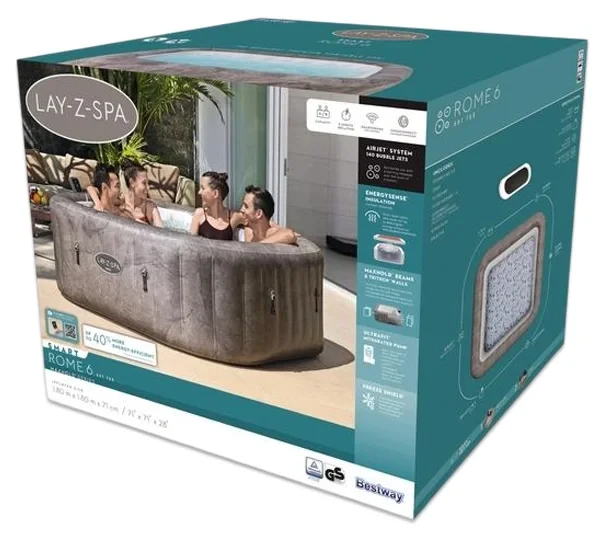 Надувной джакузи Bestway 6001K Rome (180x180x71 см, аэромассаж, 140 форсунок, Wi-Fi)