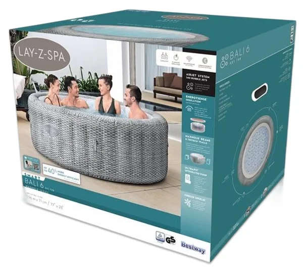 Надувной джакузи Bestway 6001N Bali (196x71 см, аэромассаж, 140 форсунок, Wi-Fi)