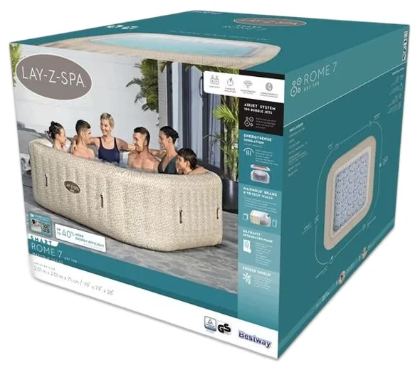 Надувной джакузи Bestway 6001M Rome (201x201x71 см, аэромассаж, 180 форсунок, Wi-Fi)
