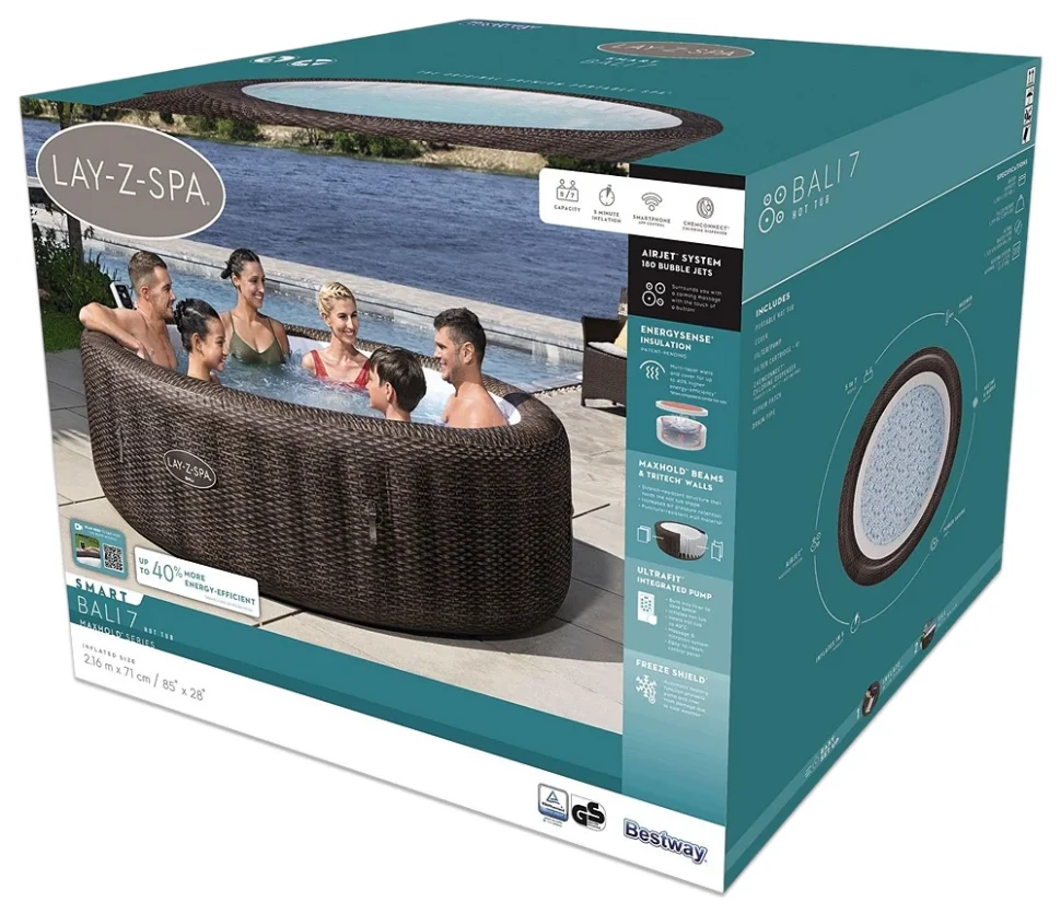 Надувной джакузи Bestway 6001P Bali (216x71 см, аэромассаж, 180 форсунок, Wi-Fi)