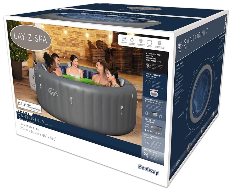 Надувной джакузи Bestway 6001T Santorini (216x80 см, гидромассаж/аэромассаж, 10/180 форсунок, Wi-Fi)