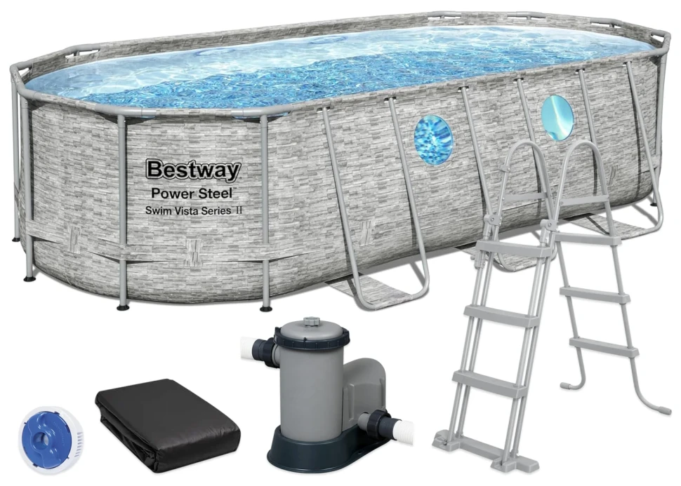 Каркасный бассейн Bestway 56716 (549x274x122 см) насос-фильтр, лестница, тент, 4 окна