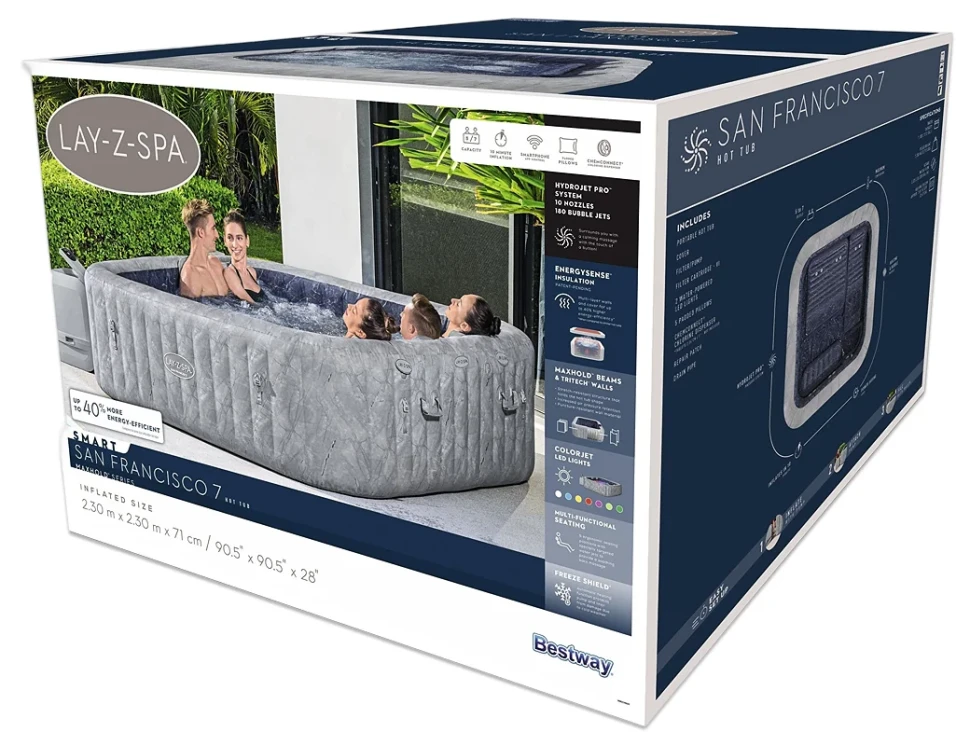 Надувной джакузи Bestway 6001Q San Francisco (230x230x71 см, гидромассаж/аэромассаж, 10/180 форсунок, Wi-Fi)