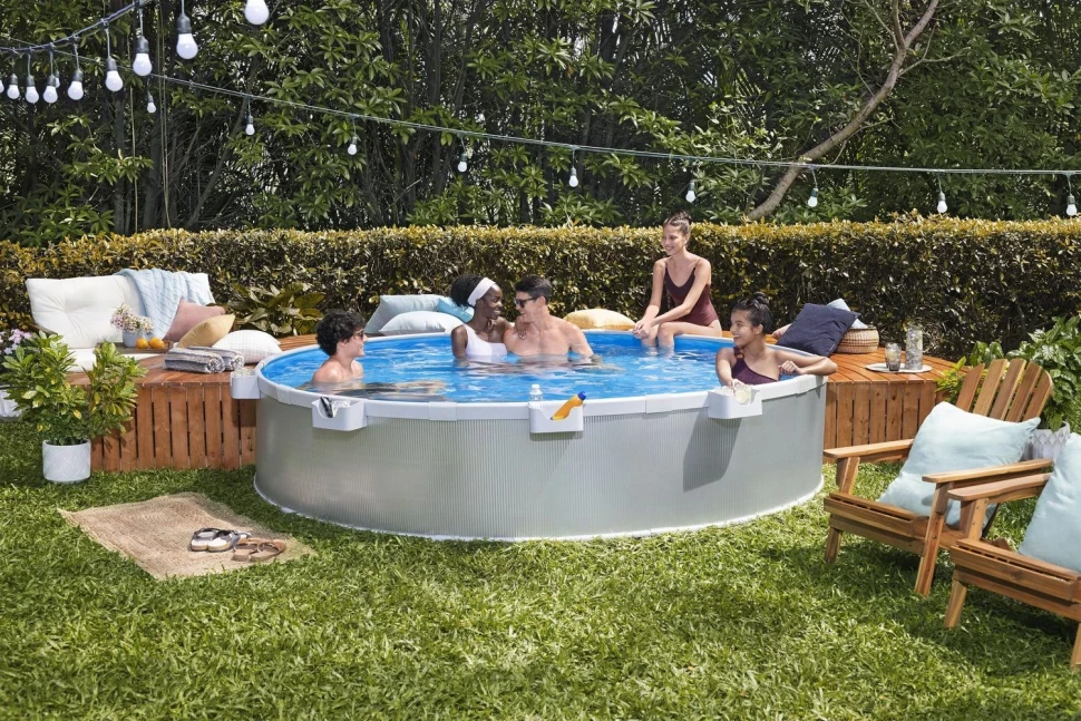 Каркасний басейн Bestway 561RW (305x61 см) насос-фільтр, тент, 4 підстаканника