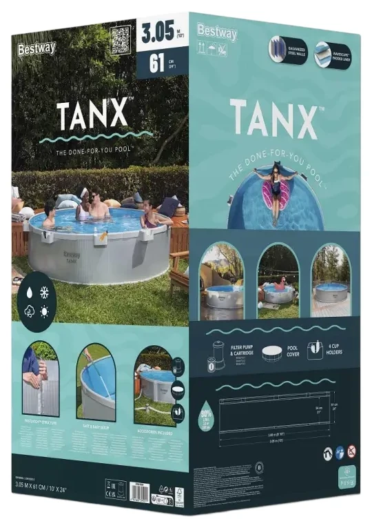 Каркасний басейн Bestway 561RW (305x61 см) насос-фільтр, тент, 4 підстаканника