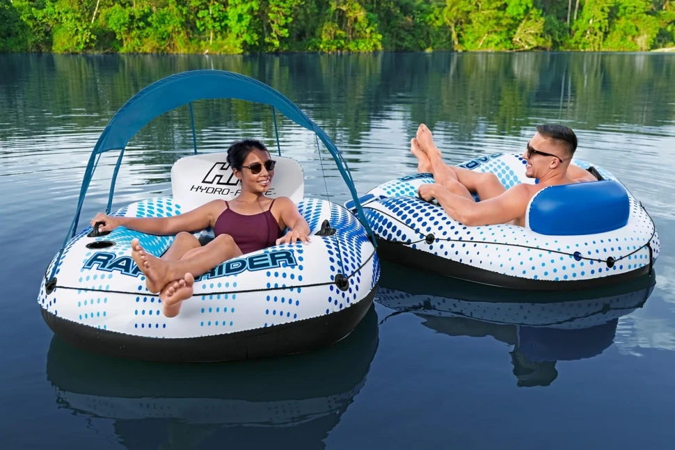 Надувний плотик Bestway 43725 Rapid Rider (123x123x51 см) із сіткою та навісом