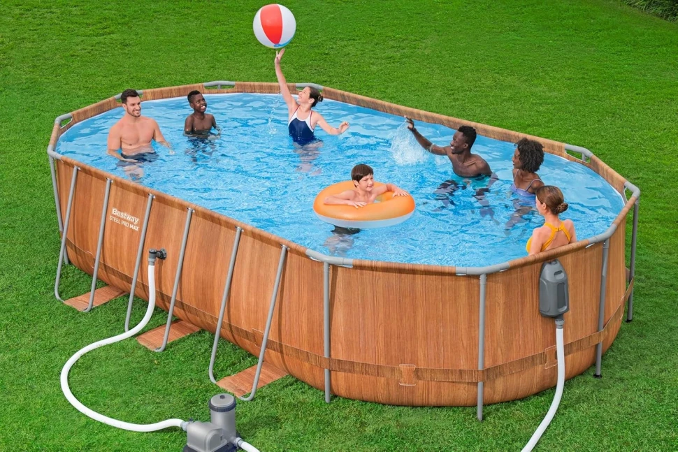 Каркасний басейн Bestway 56719 Comfort Jet (610x366x122 см) насос-фільтр, драбина, LED-підсвічування