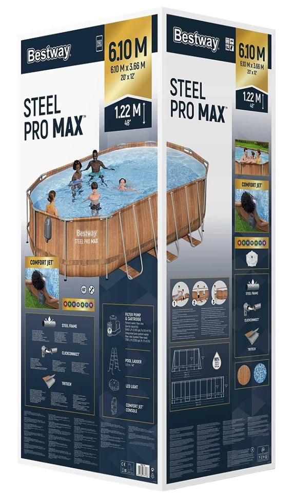 Каркасний басейн Bestway 56719 Comfort Jet (610x366x122 см) насос-фільтр, драбина, LED-підсвічування