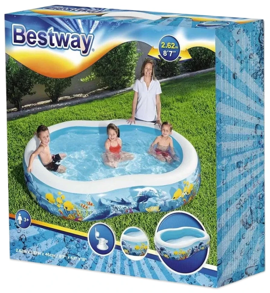 Надувной бассейн Bestway 54118 (262x157x46 см) "Подводный мир"
