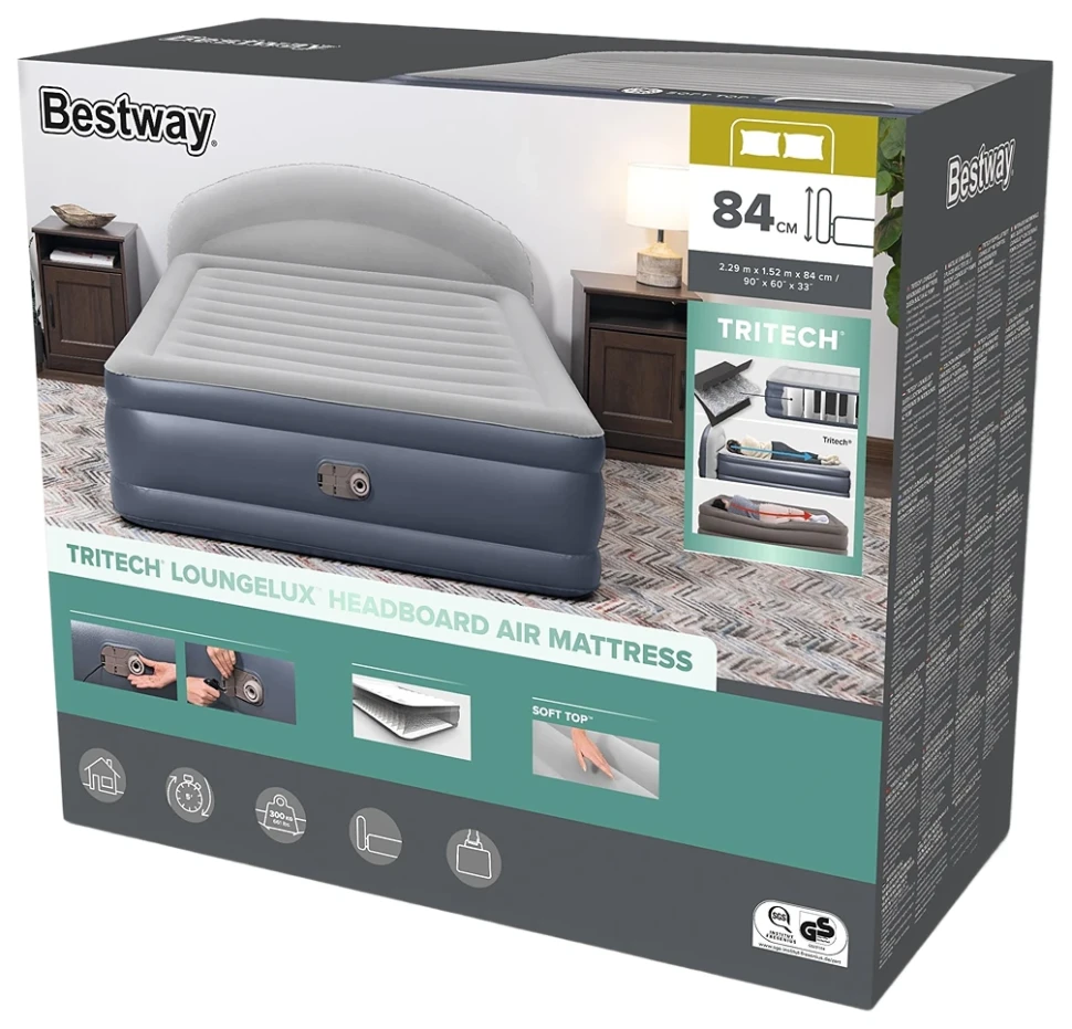 Надувне ліжко Bestway 671BD (229x152x84) з узголів'ям, вбудований насос