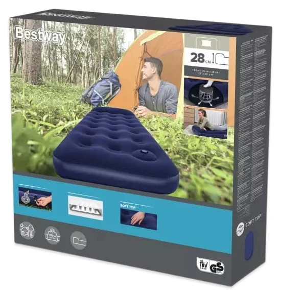Надувной матрас Bestway 67223 (188x76x28) с подголовником, встроенный ножной насос