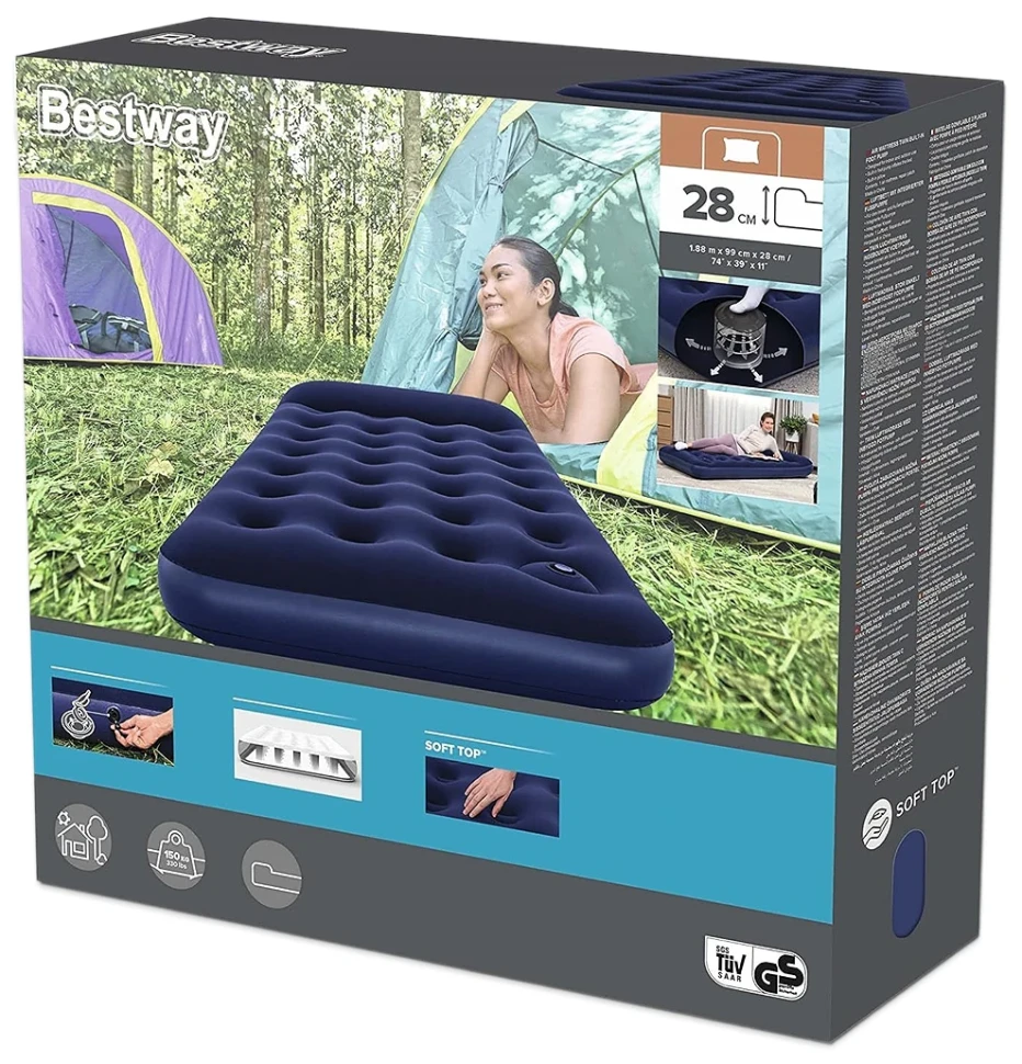 Надувной матрас Bestway 67224 (188x99x28) с подголовником, встроенный ножной насос