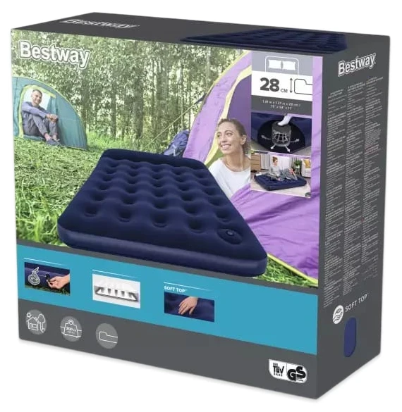 Надувной матрас Bestway 67225 (191x137x28) с подголовником, встроенный ножной насос