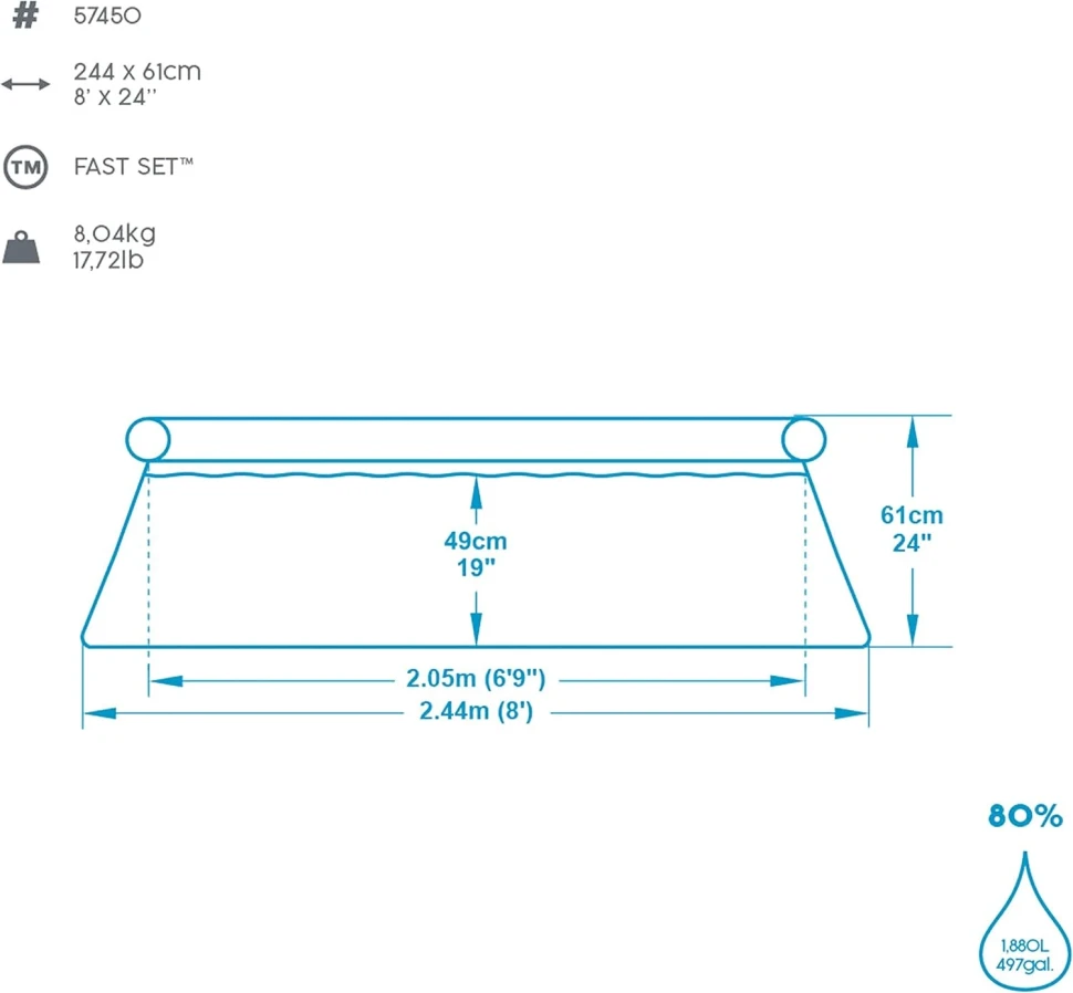 Надувний басейн Bestway 57450 (244x61 см) насос-фільтр 1249 л/год