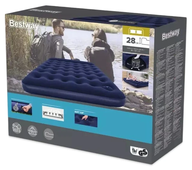 Надувной матрас Bestway 67226 (203x152x28) с подголовником, встроенный ножной насос