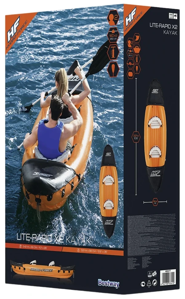 Каяк надувний Bestway 65077 Rapid X2 (321x88 см) весла, насос