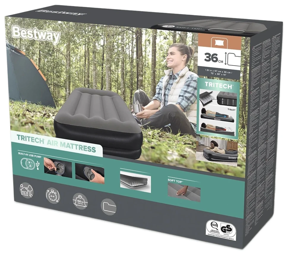 Надувная кровать Bestway 671BT (191x97x36) c встроенным насосом USB