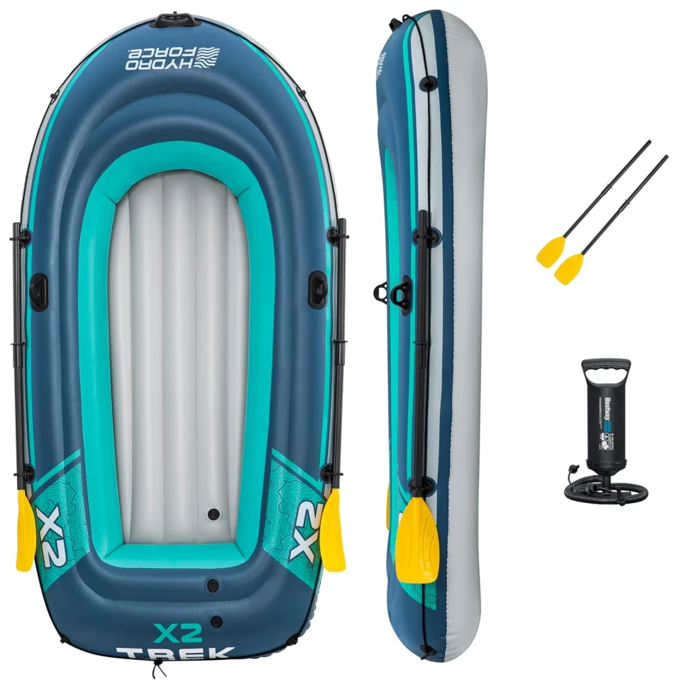 Човен надувний Bestway 61153 Trek X2 Raft (232x118x37 см) весла, насос
