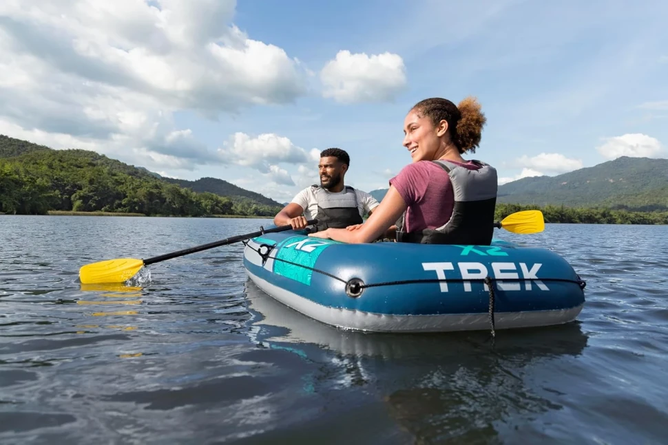 Човен надувний Bestway 61153 Trek X2 Raft (232x118x37 см) весла, насос