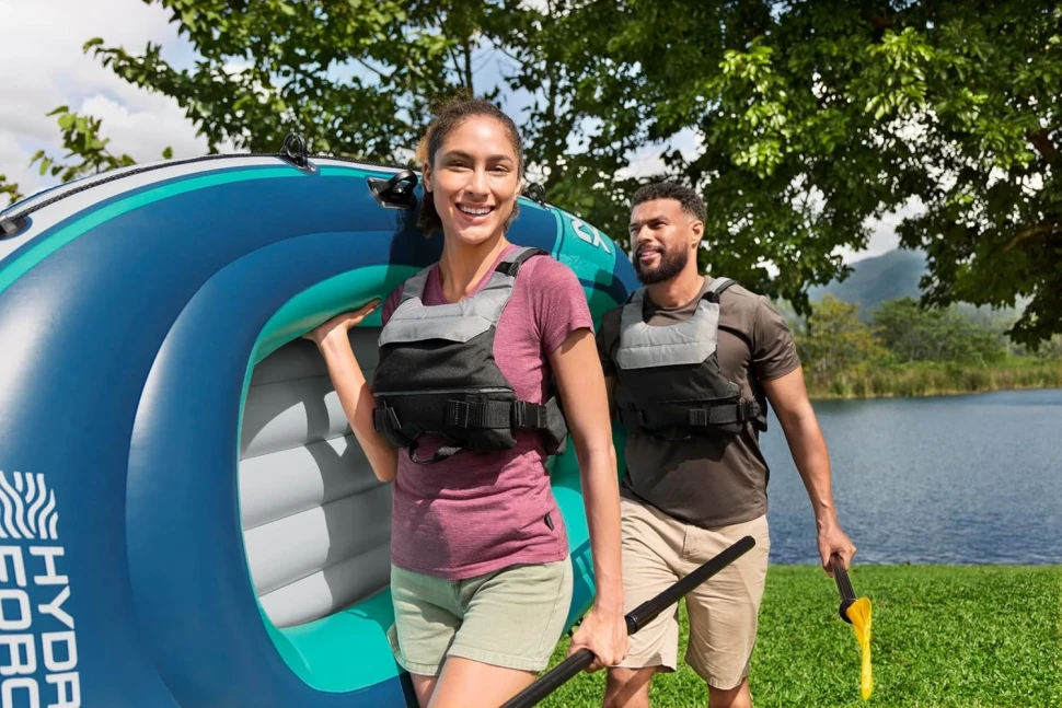 Човен надувний Bestway 61153 Trek X2 Raft (232x118x37 см) весла, насос