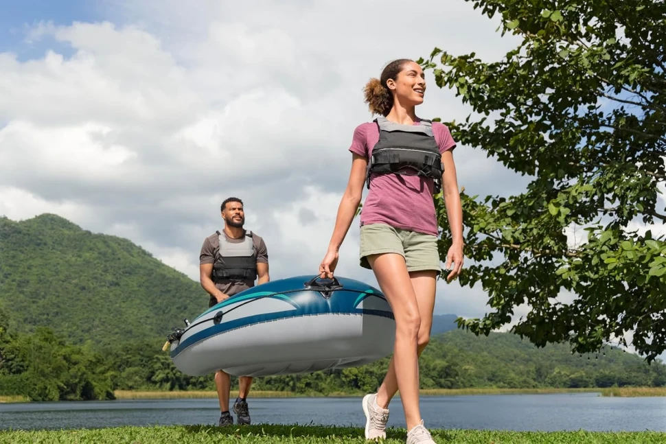 Човен надувний Bestway 61153 Trek X2 Raft (232x118x37 см) весла, насос