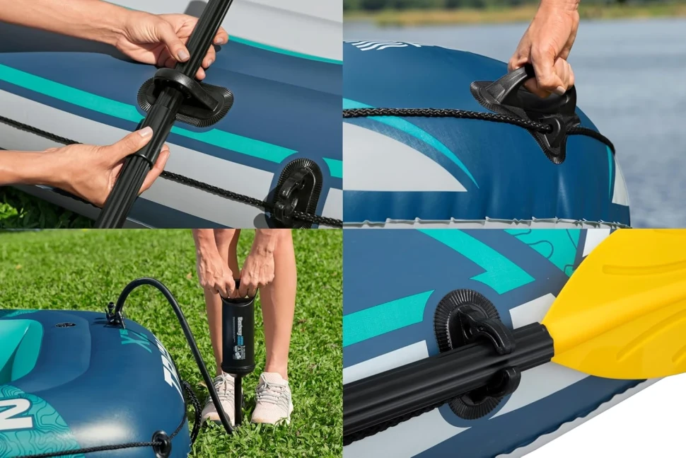 Човен надувний Bestway 61153 Trek X2 Raft (232x118x37 см) весла, насос