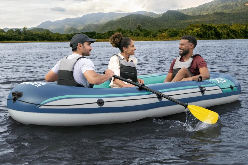 Човен надувний Bestway 61154 Trek X3 Raft (294x137x39 см) весла, насос