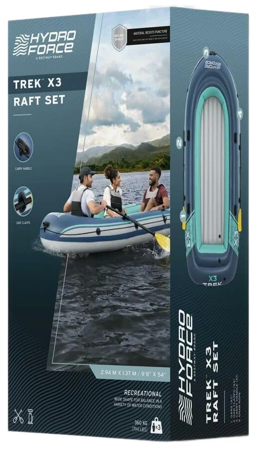 Човен надувний Bestway 61154 Trek X3 Raft (294x137x39 см) весла, насос