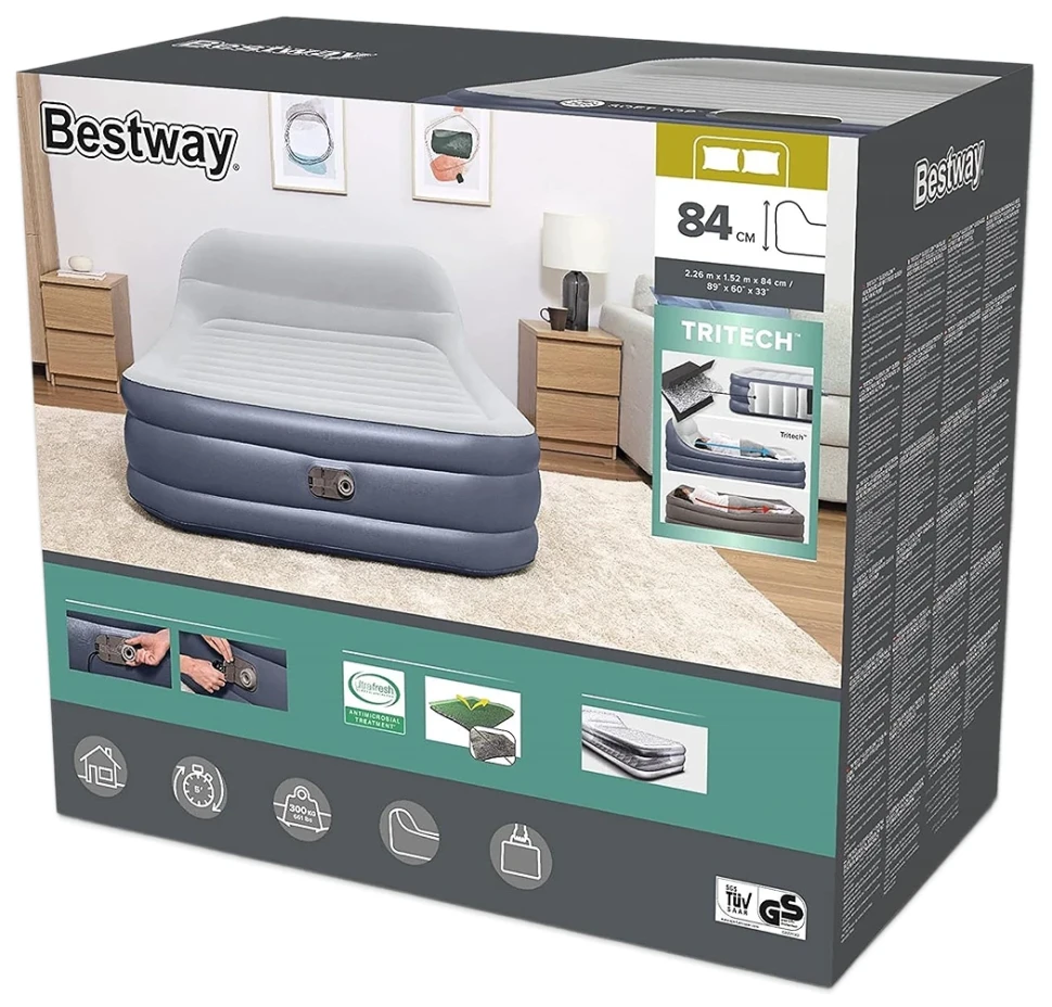 Надувная кровать Bestway 67923 (226x152x84) c изголовьем, встроенный насос