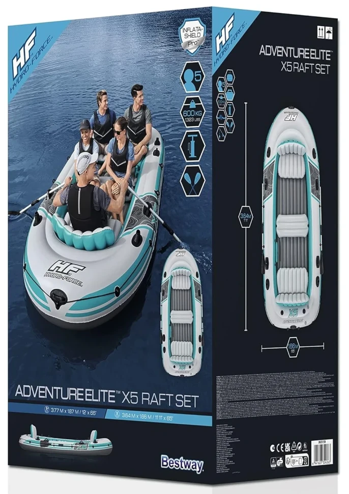 Човен надувний Bestway 65159 Adventure Elite X5 (364x166 см) весла, насос